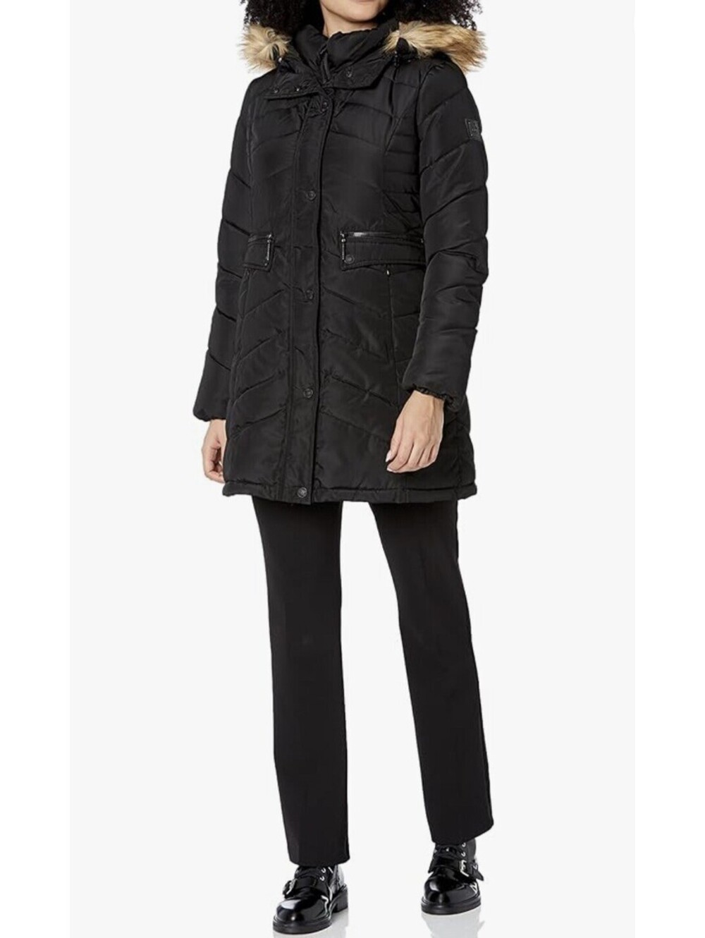 Rocawear Women's Bubble Fashion Jacket Removable Faux Fur Trim Size L Black